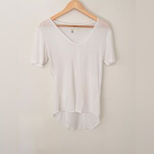 rag & bone White High Low Blouse Sheer Panel Lightweight Short Sleeve Top Basic
